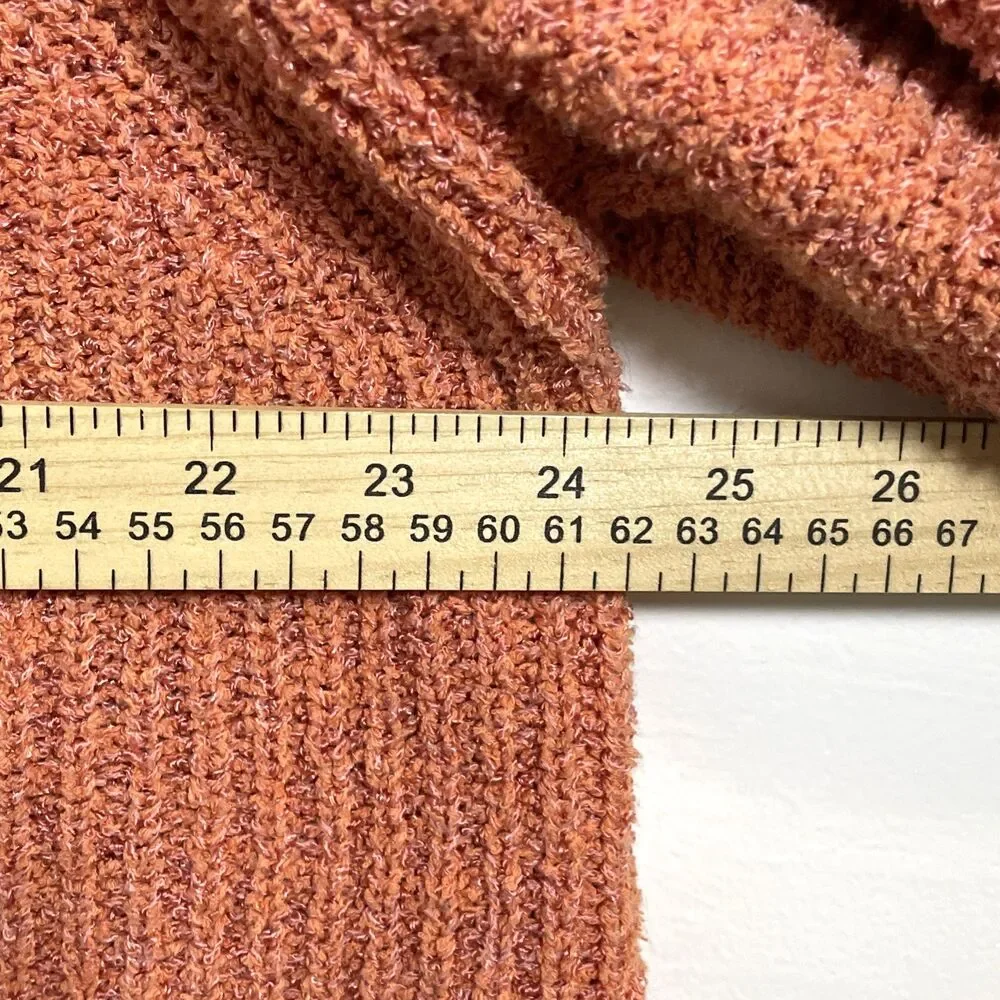 Free People Womens Orange Off Shoulder Knit Sweater Textured Puff Sleeves Medium